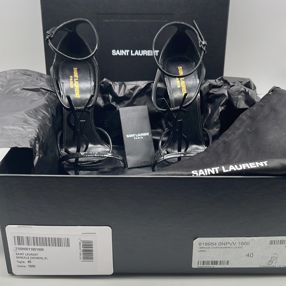 SAINT LAURENT 110MM PATENT LEATHER PLATFORM SANDALS, SIZE 40IT, COLOR NERO/BLACK - Picture 9 of 9